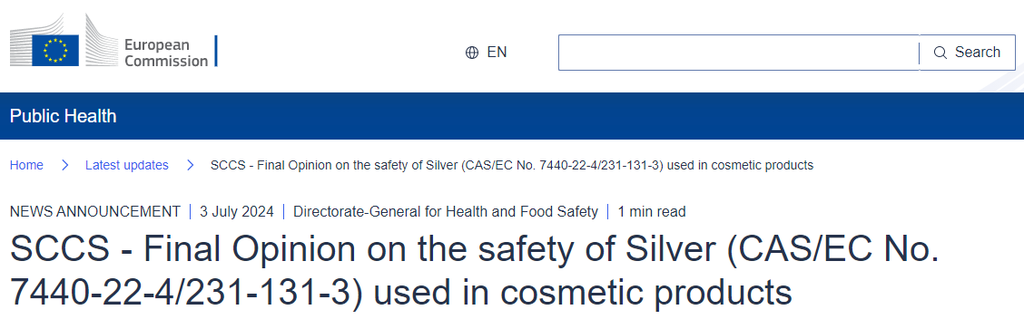 EU,Cosmetic,Safety,SCCS,Silver,Final